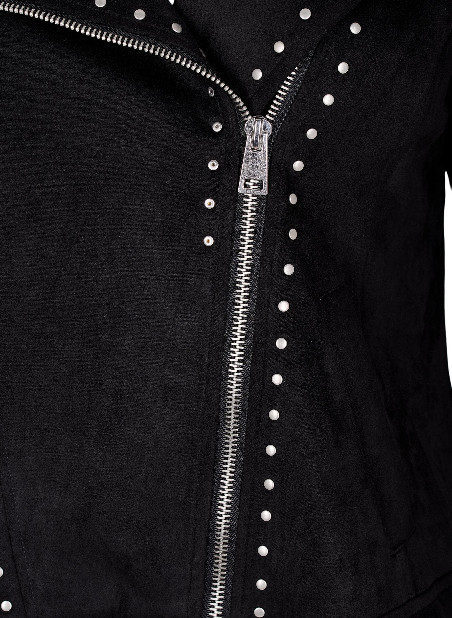 Zizzifashion Faux suede biker jacket with studs, Black, Packshot image number 2