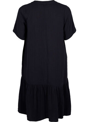 Waist dress with short sleeves in cotton, Black, Packshot image number 1