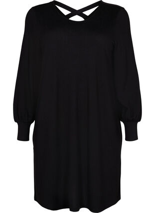 Long-sleeved dress with back detail, Black, Packshot image number 0