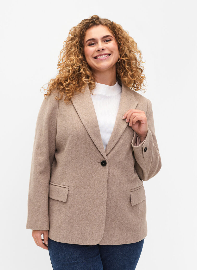 Melange blazer with slit, Pumice Stone Mel., Model image number 0