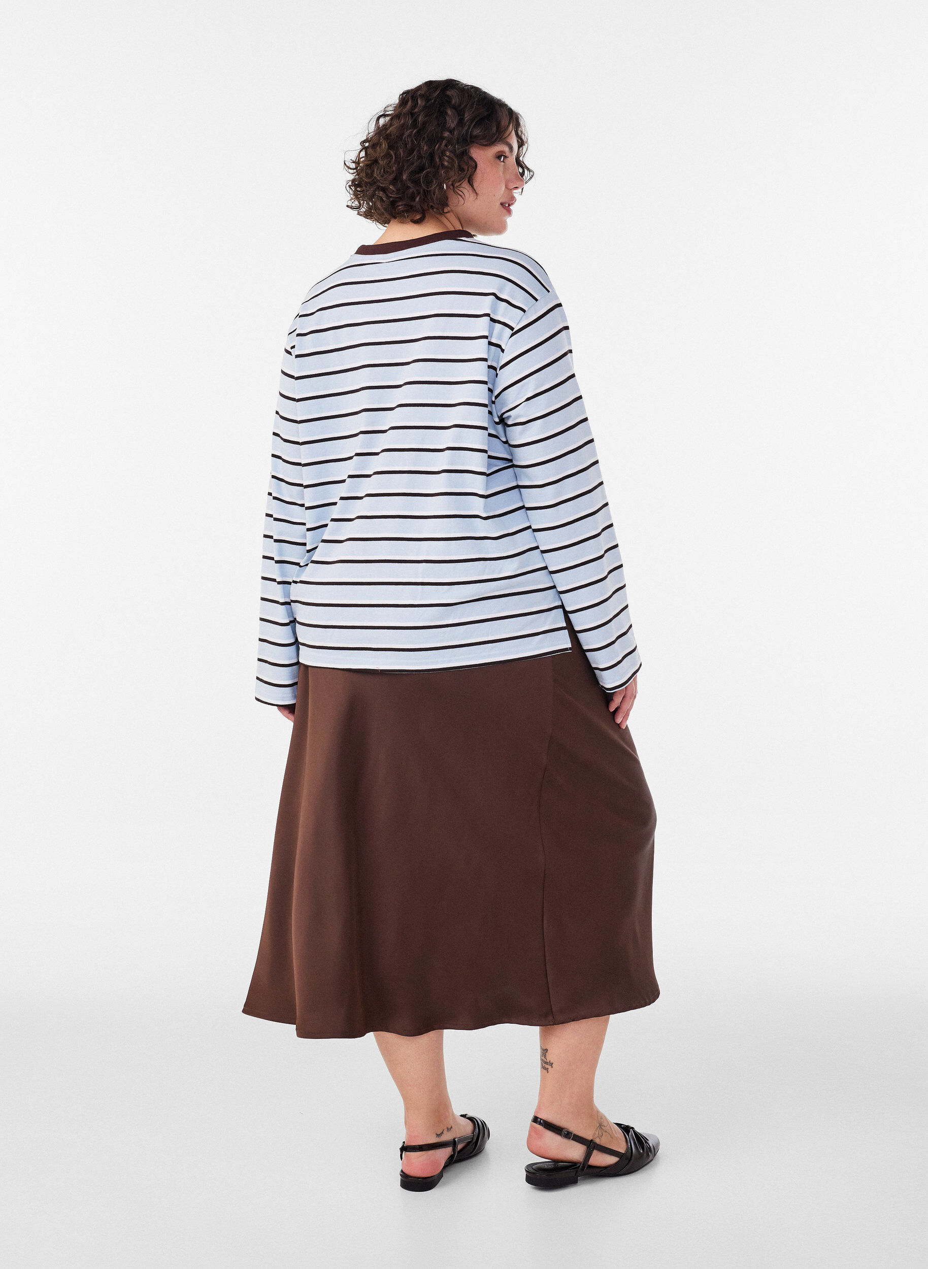 ZizzifashionSatin midi skirt, Brown, Model image number 1