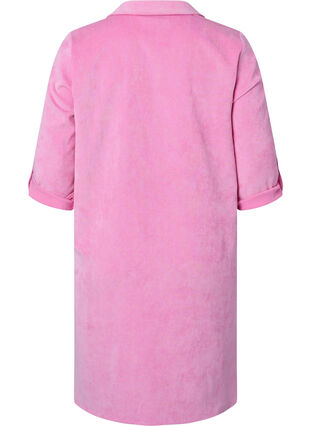 Velvet dress with 3/4-length sleeves and buttons, Begonia Pink, Packshot image number 1