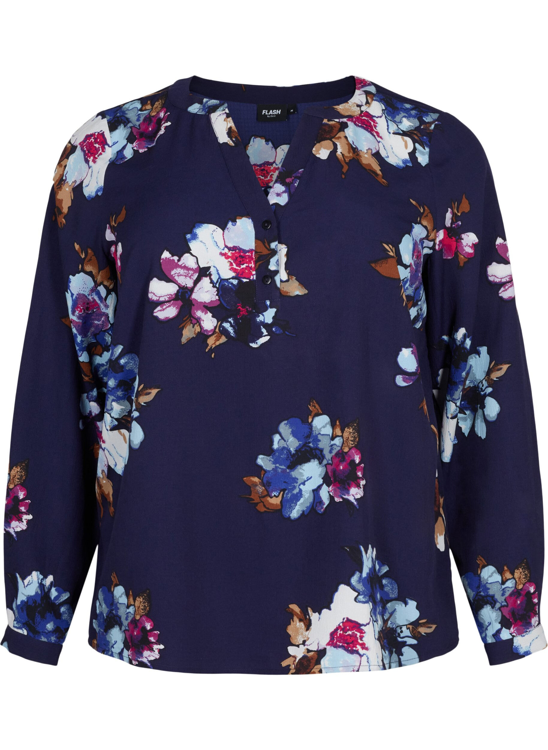 Zizzifashion FLASH - Long sleeve blouse with print, Big Blue Flower, Packshot image number 0