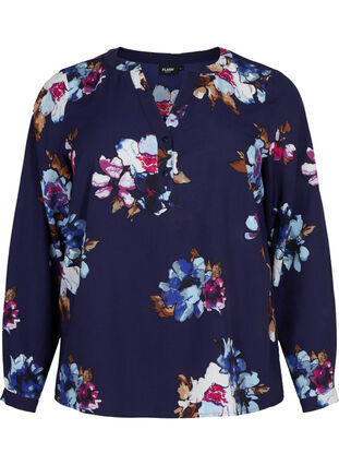 FLASH - Long sleeve blouse with print, Big Blue Flower, Packshot image number 0