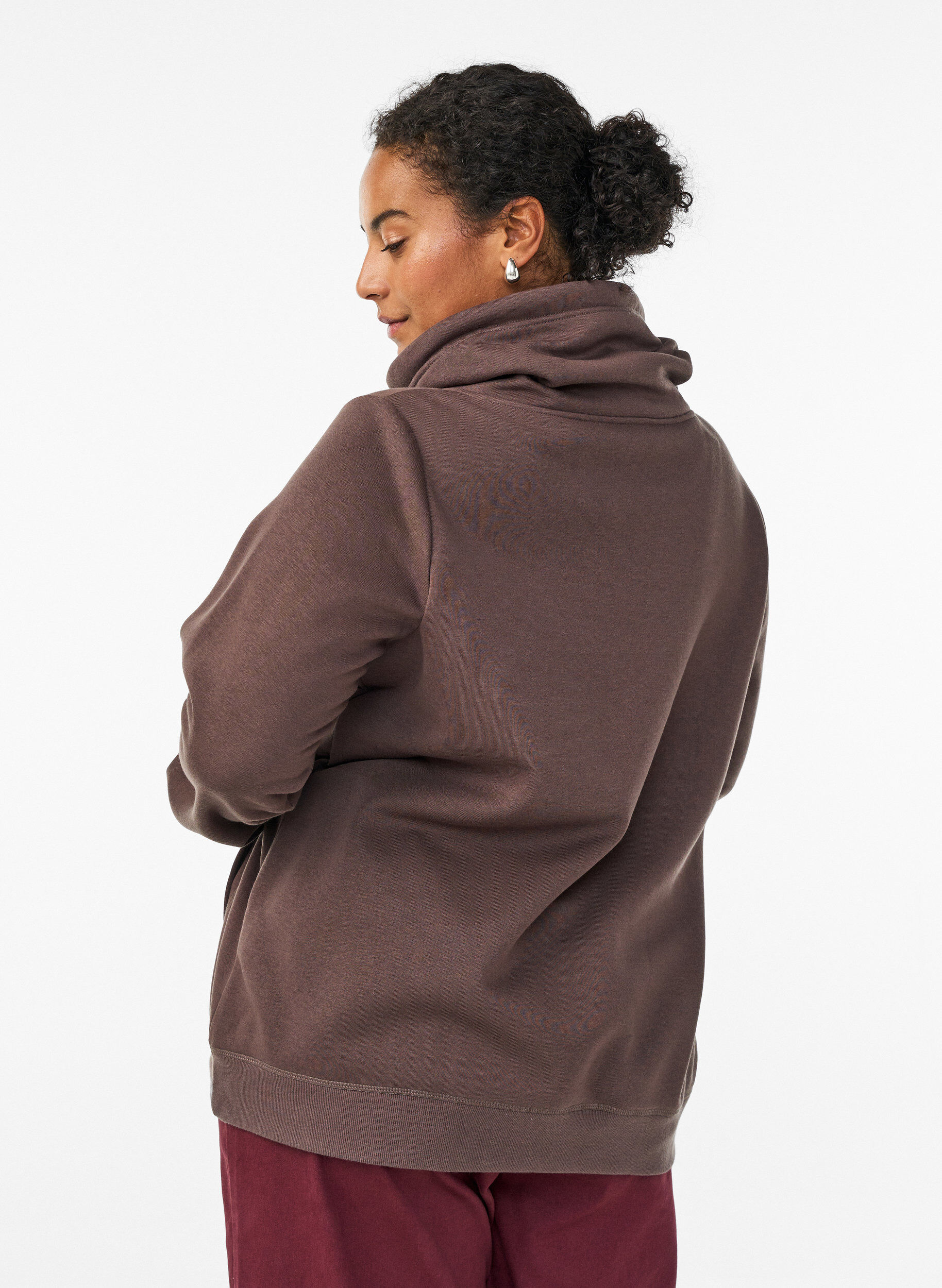 ZizzifashionSweatshirt with high collar and pockets, Brown, Model image number 2
