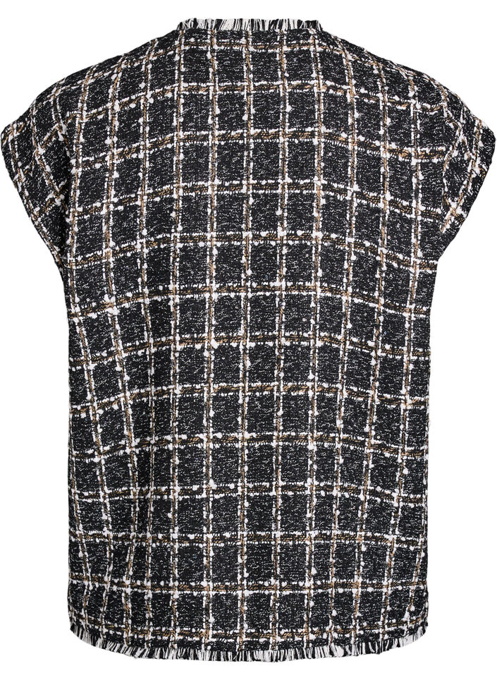 Checked waistcoat with decorative buttons, Black w. White, Packshot image number 1