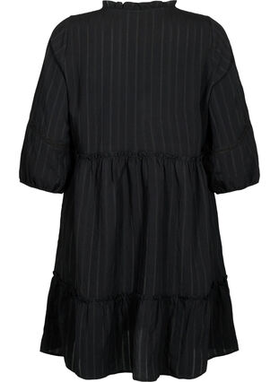 Striped viscose dress with lace band and 3/4 sleeves, Black, Packshot image number 1