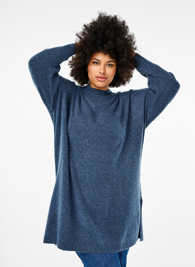 Long knitted blouse with long sleeves, Bering Sea Mel., Model image number 2