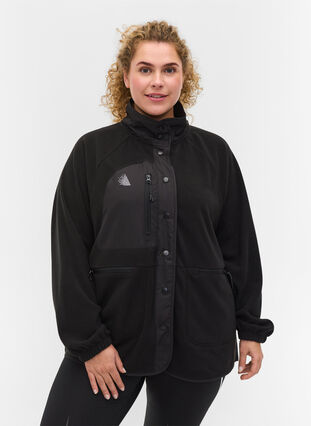 Sports fleece jacket with high neck and pockets, Black, Model image number 0