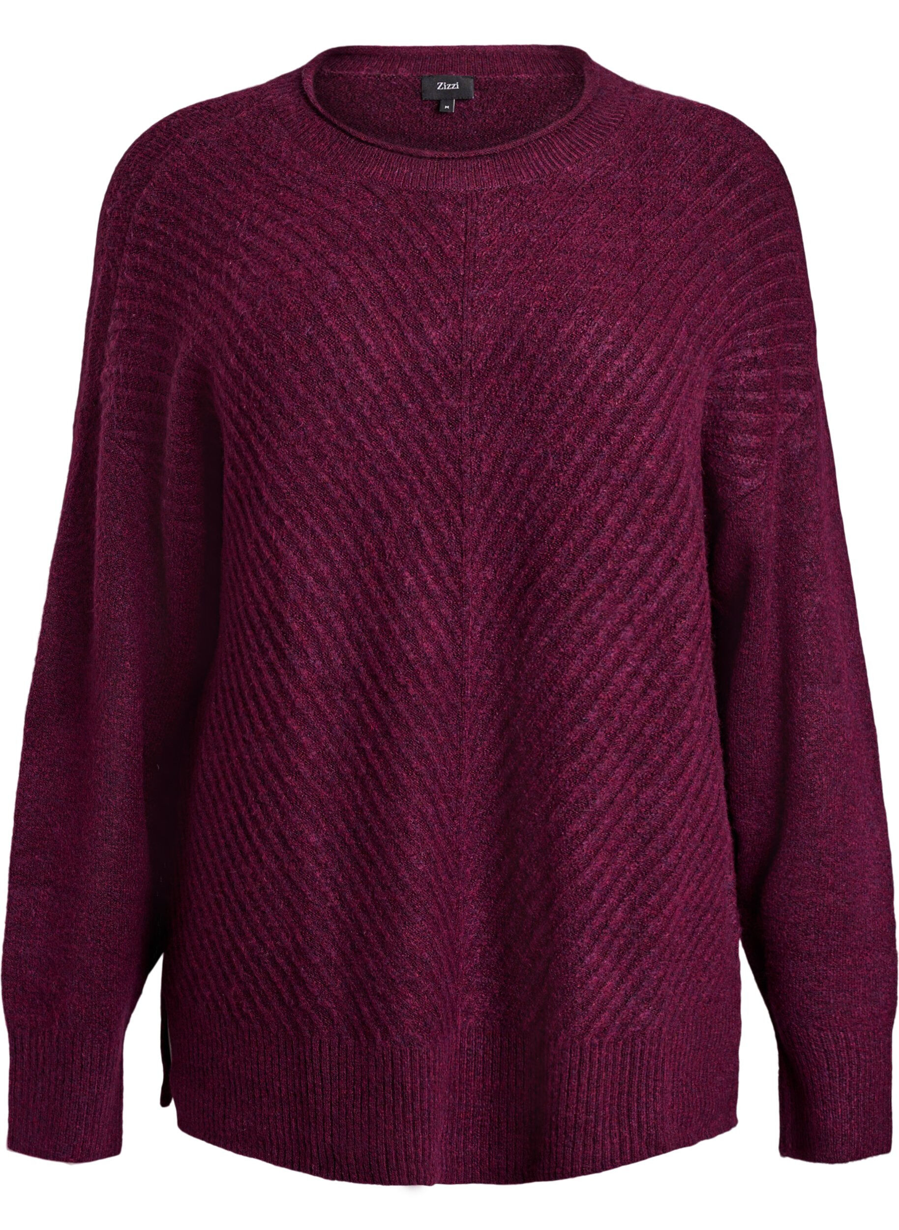 Zizzifashion Knitted blouse with V-shaped rib pattern and slits, Purple, Packshot image number 0