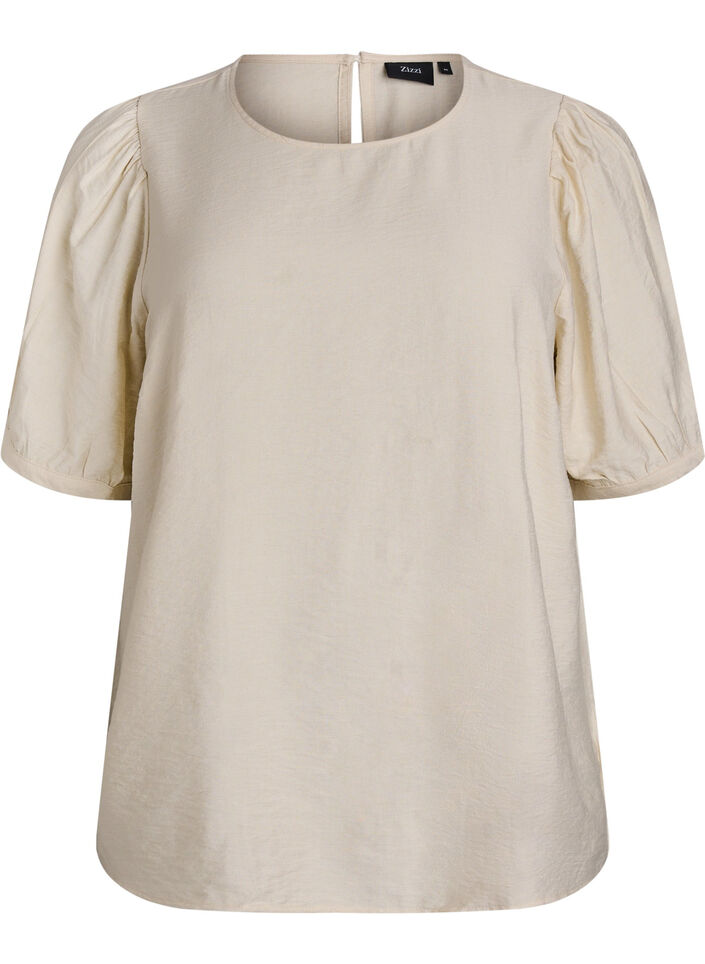 Viscose blouse with 1/2 sleeves, Beige, Packshot image number 0