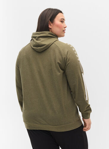  Sweatshirt with hood and zip, Ivy Green Melange, Model image number 1