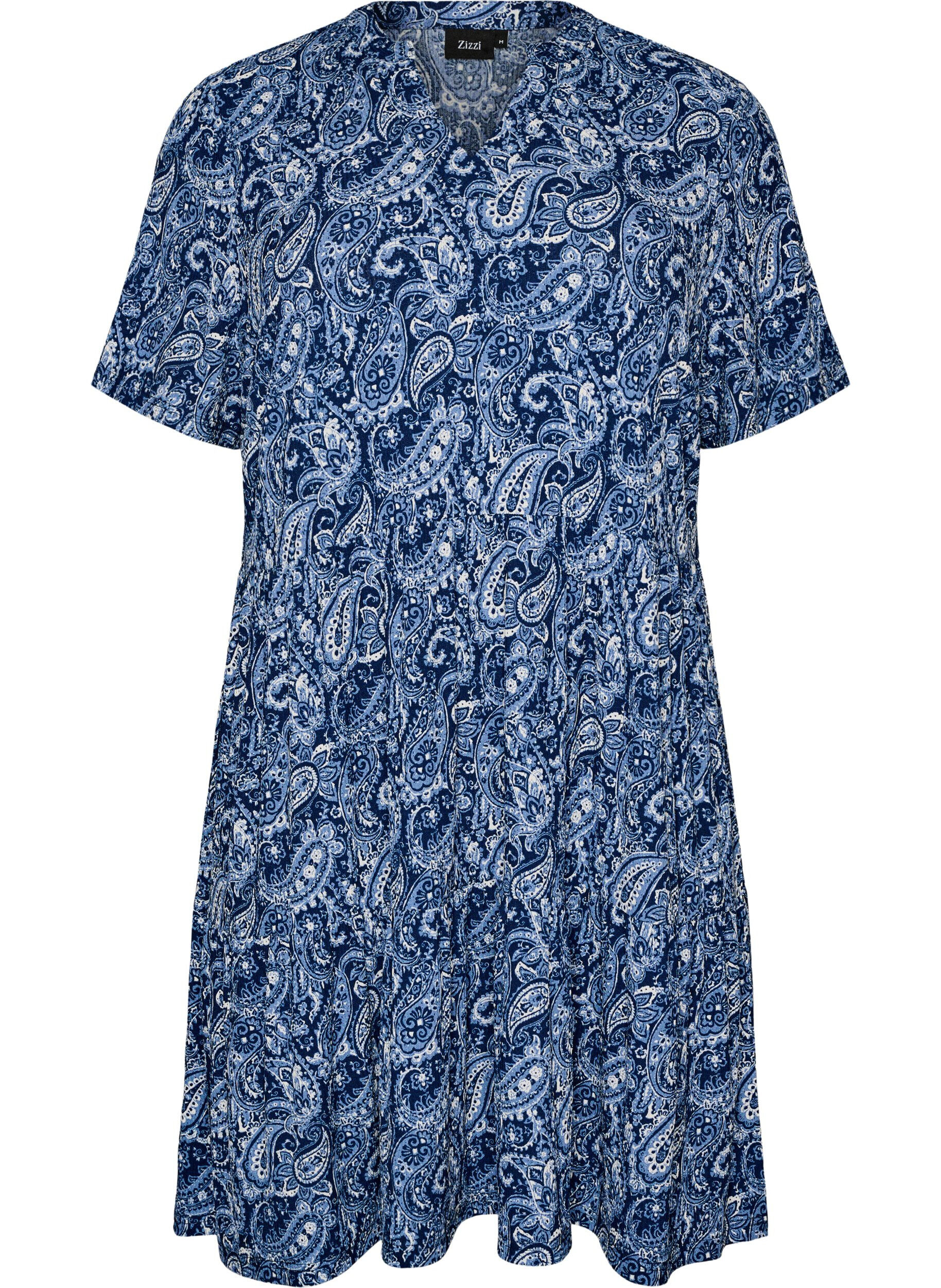 ZizzifashionPatterned dress with panels, Blue, Packshot image number 0