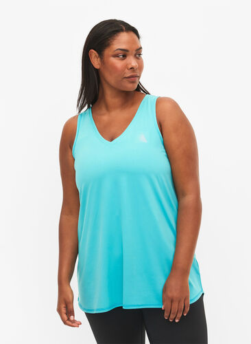 Sports top with V-neck, Blue Turquoise, Model image number 0