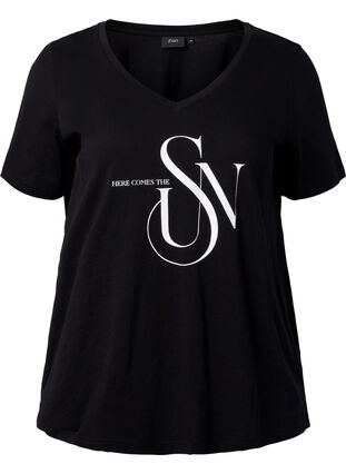 Cotton t-shirt with print, Black SUN, Packshot image number 0