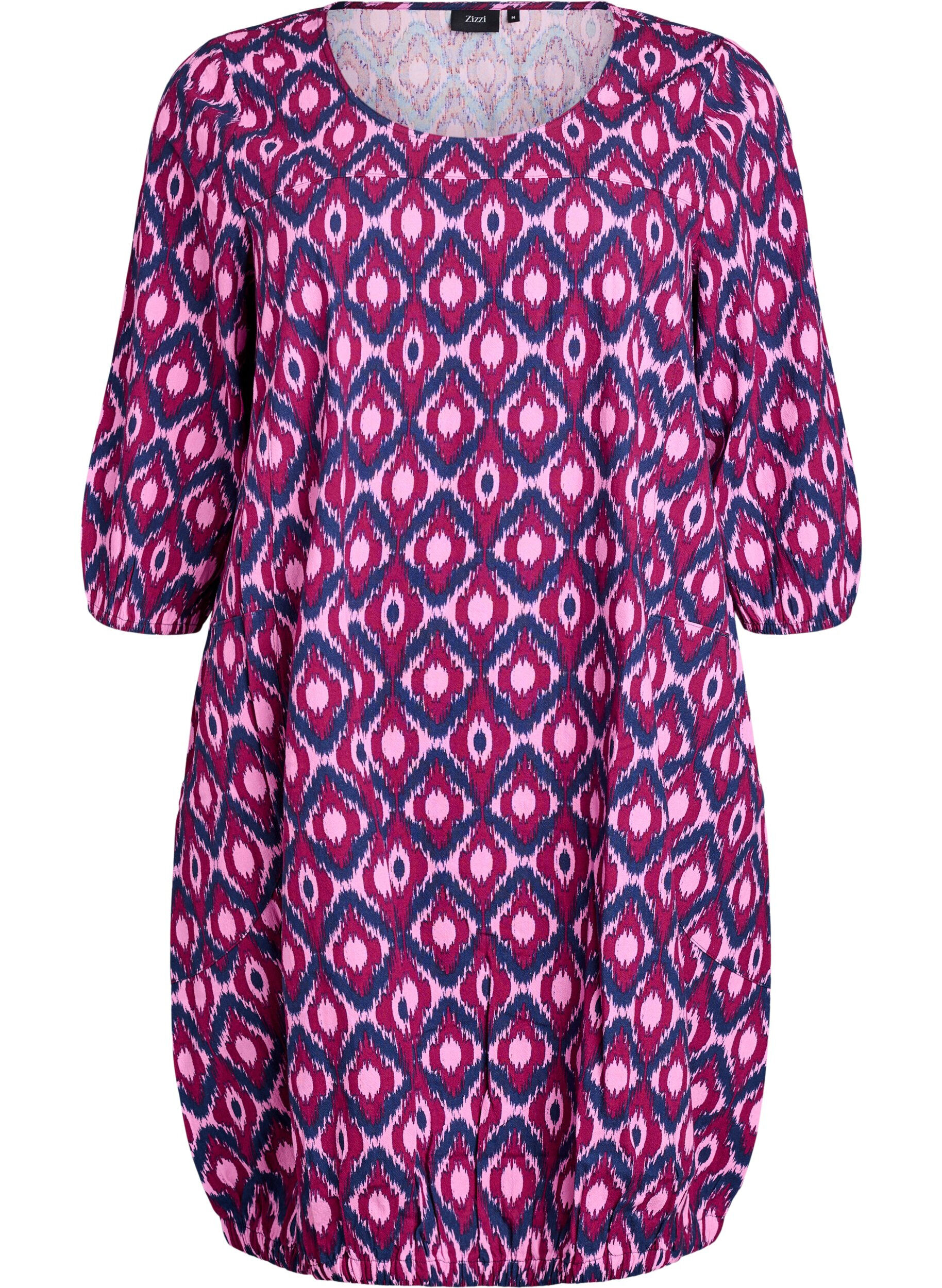 Zizzifashion Short cotton dress with 3/4 sleeves and pockets, Pink, Packshot image number 0