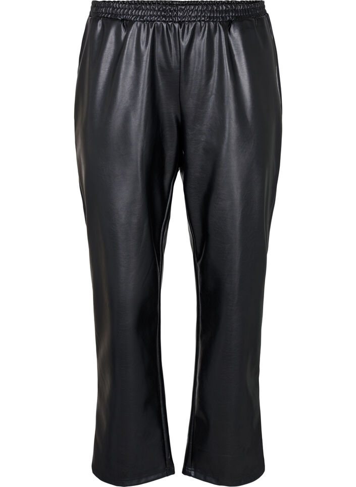 Faux leather trousers with pockets, Black, Packshot image number 0