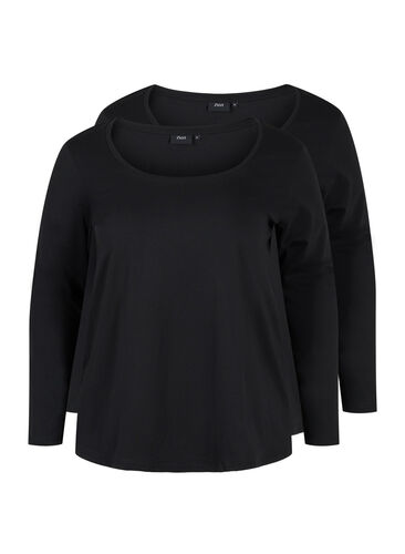 Basic cotton blouse 2-pack, Black/Black, Packshot image number 0