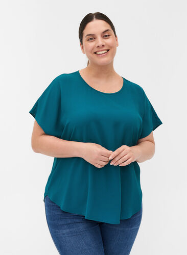 Blouse with short sleeves and a round neckline, Pacific, Model image number 0