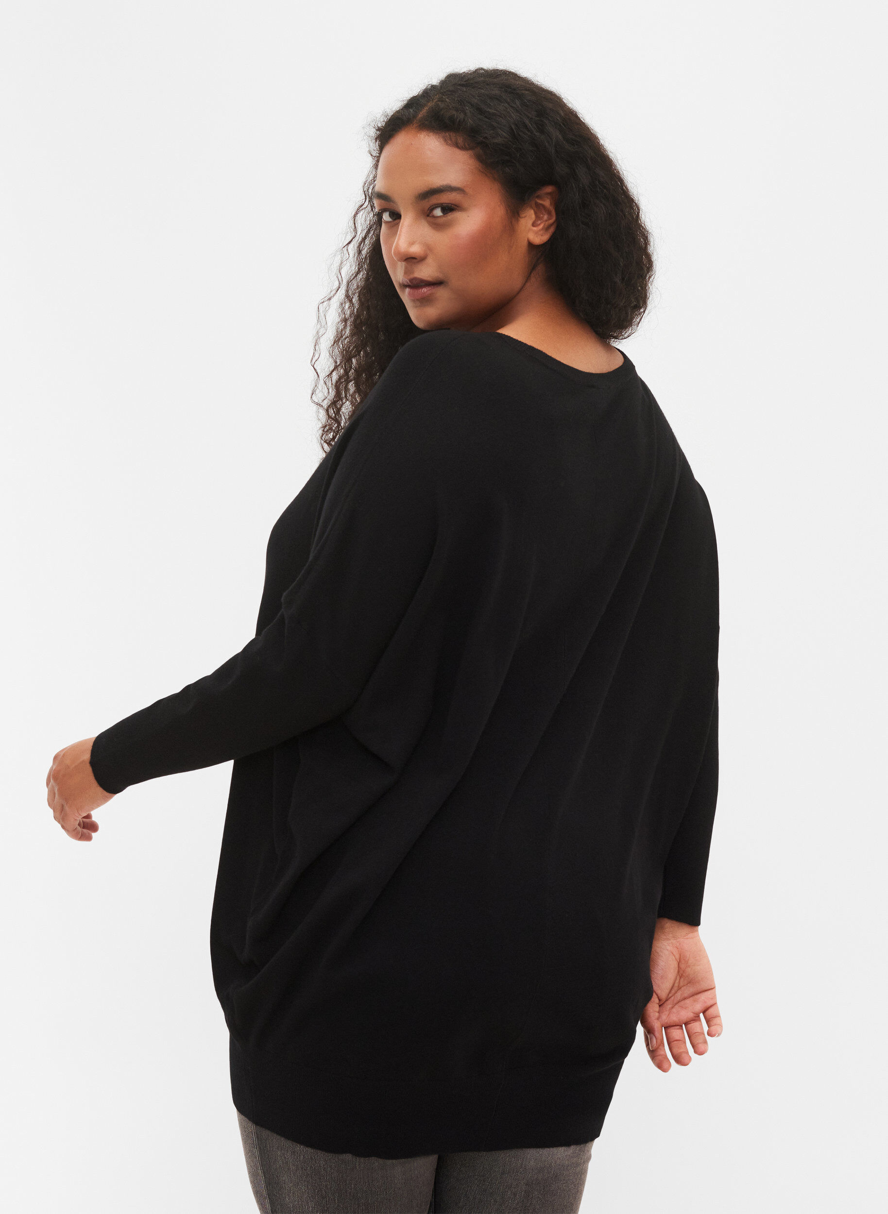 Zizzifashion Knitted tunic in viscose blend, Black, Model image number 1