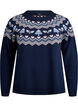 Knitted blouse with jacquard pattern and Christmas motifs, Blue, Packshot image number 0