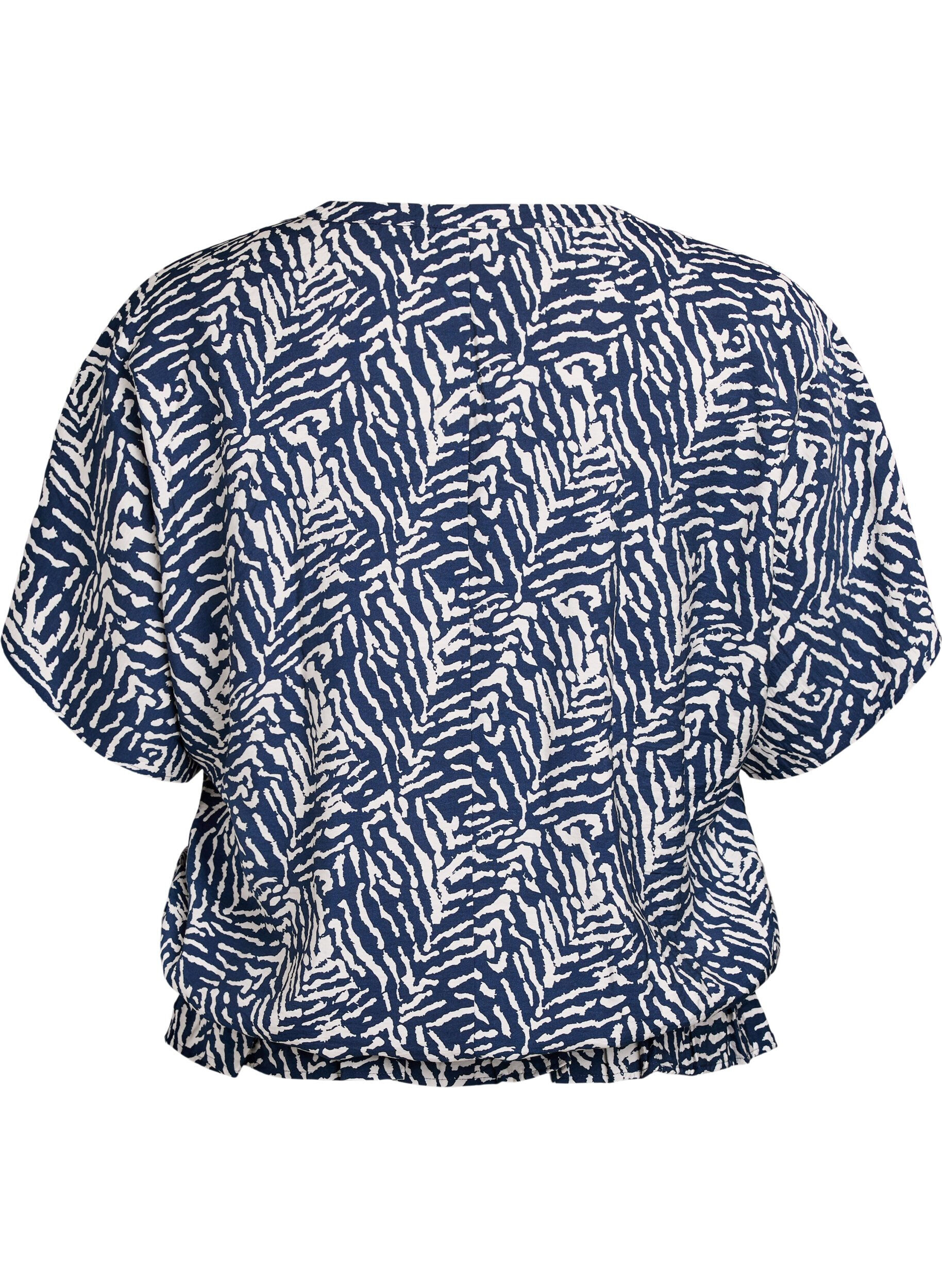 Zizzifashion Blouse with short sleeves and a ruffled hem, Blue, Packshot image number 1