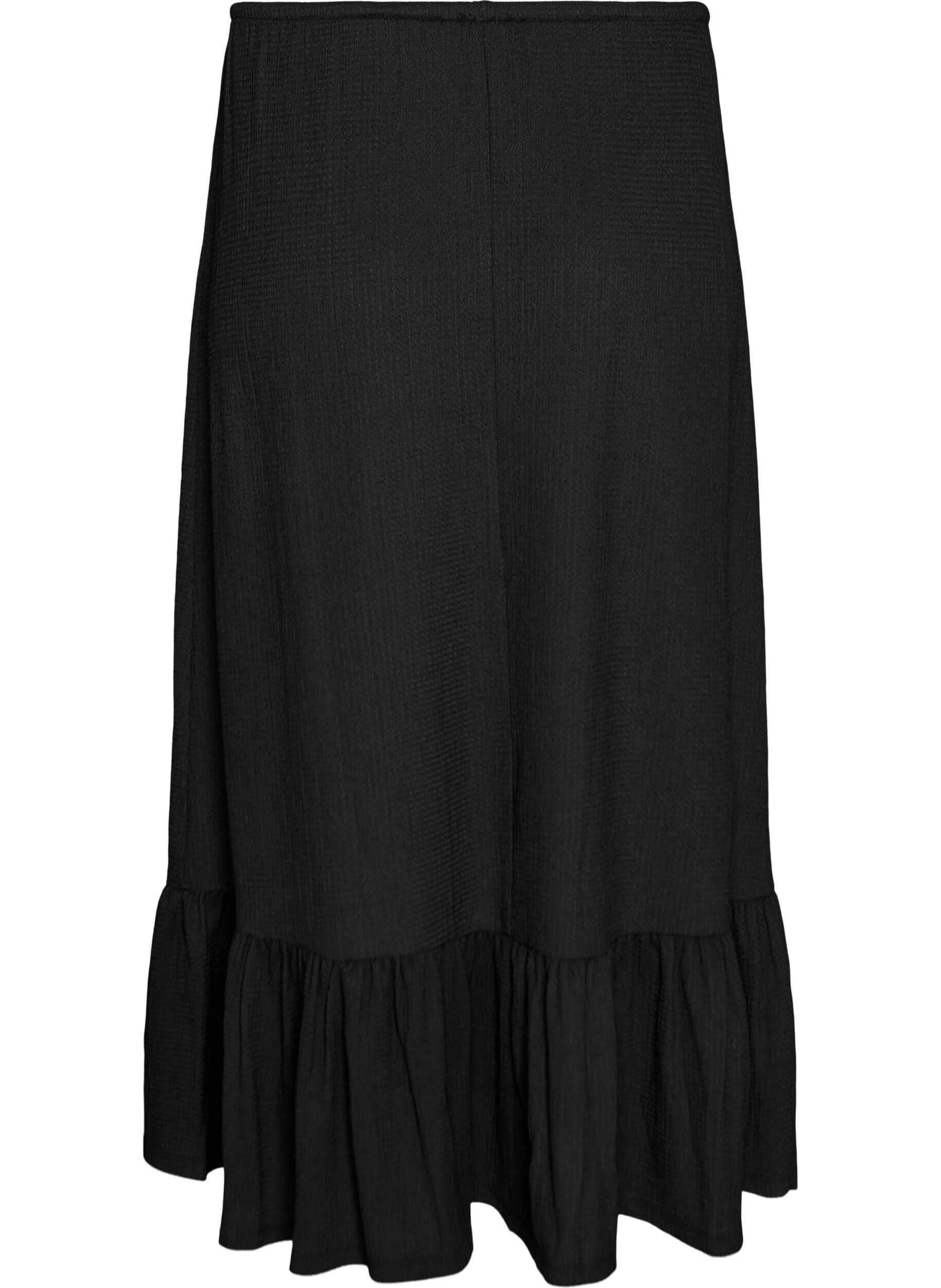 ZizzifashionLong skirt with tie belt and ruffle hem, Black, Packshot image number 1