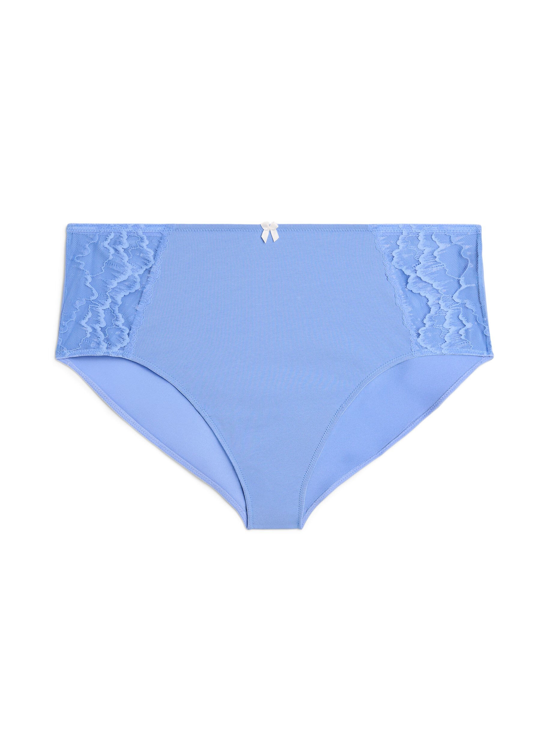 Zizzifashion Cotton briefs with lace panels, Blue, Packshot image number 0