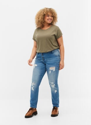 Ripped Emily jeans with regular waist, Blue denim, Model image number 0