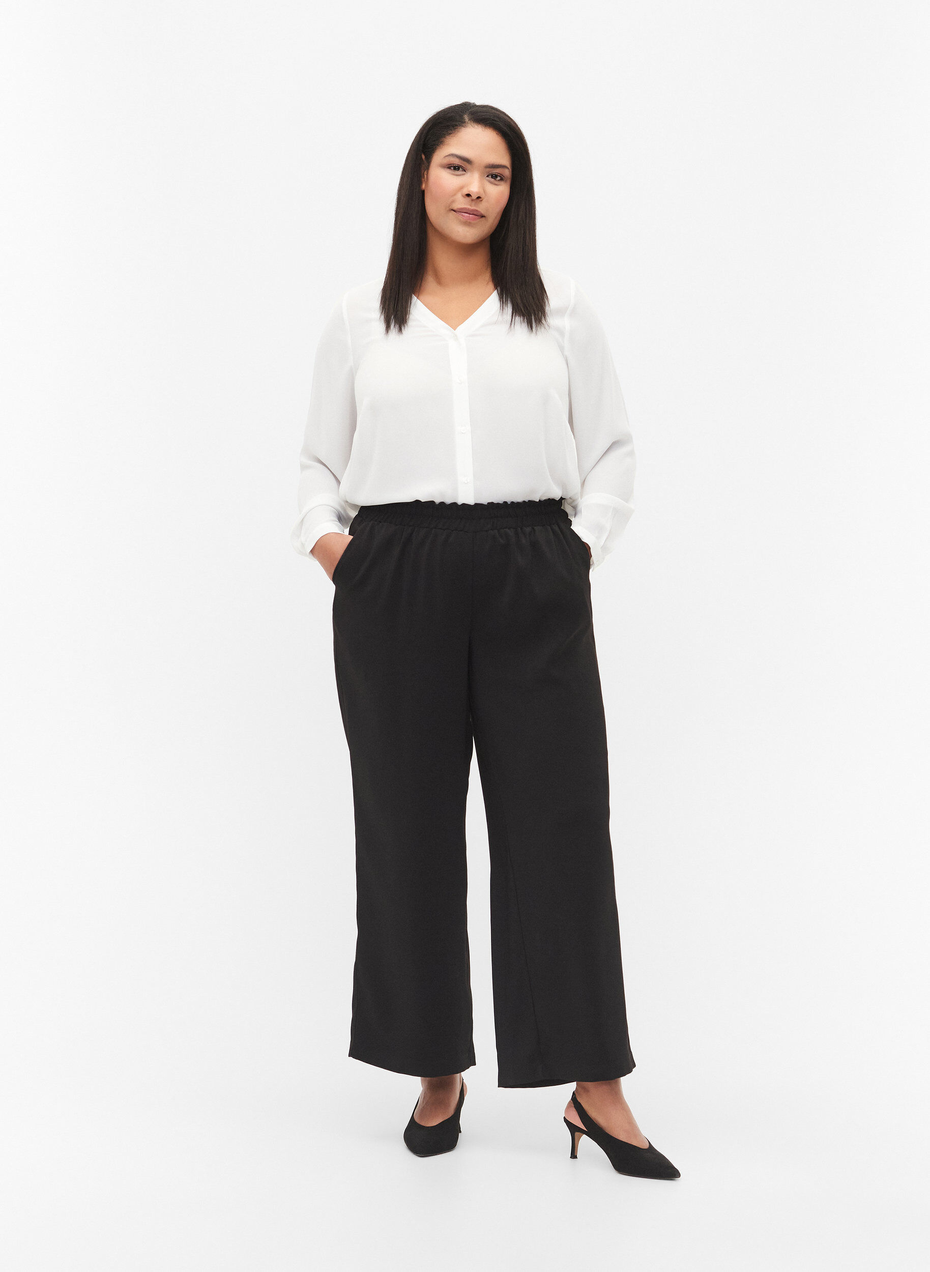 Zizzifashion Flared trousers with pockets, Black, Model image number 0