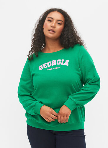 Cotton sweatshirt with text print, Jolly Green, Model image number 0