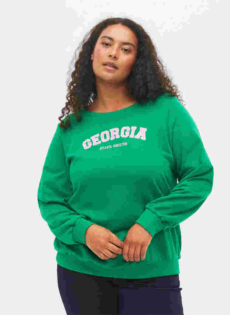 Cotton sweatshirt with text print, Jolly Green, Model