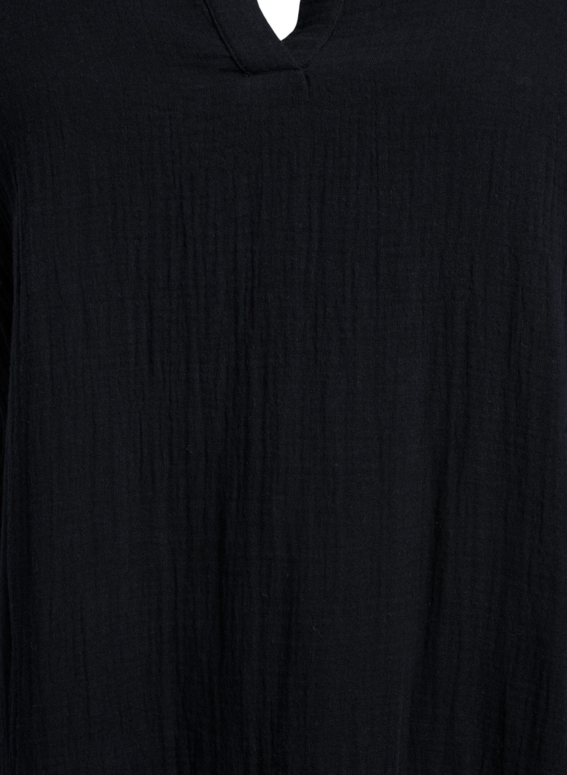 ZizzifashionShort A-line dress in cotton muslin, Black, Packshot image number 2