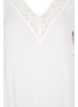 Short-sleeved viscose tunic with lace details, Off White, Packshot image number 2