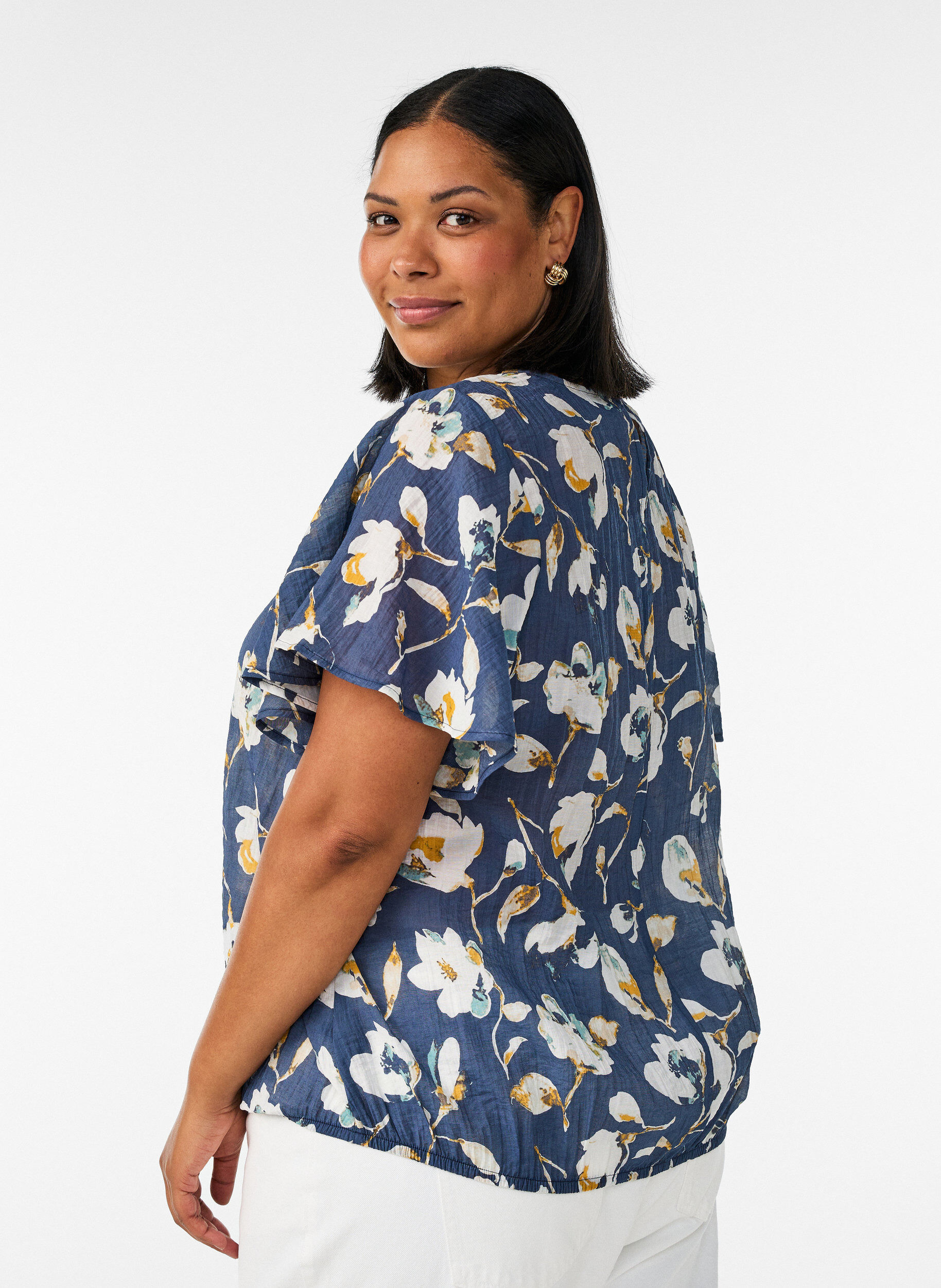 ZizzifashionBlouse with balloon shape and wing sleeves, Blue, Model image number 2