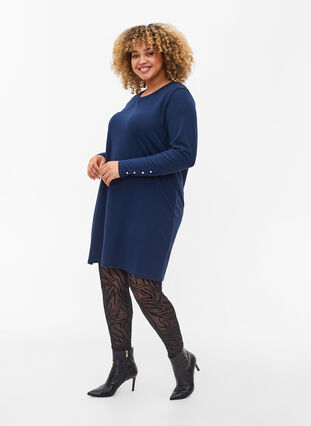 Tunic with long sleeves and button details, Navy Blazer, Model image number 2