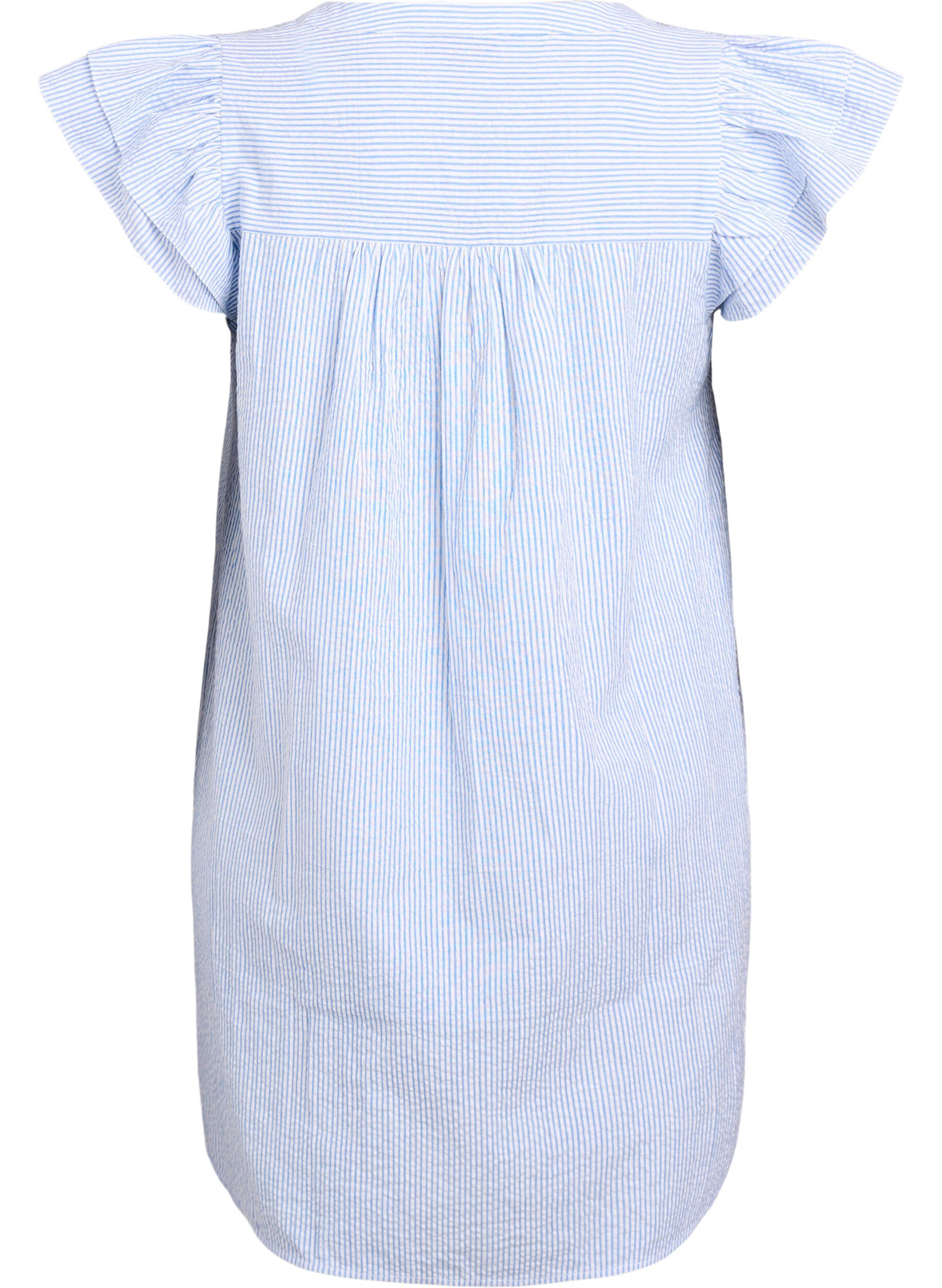 Zizzifashion Short striped dress with ruffles, Light Blue, Packshot image number 1
