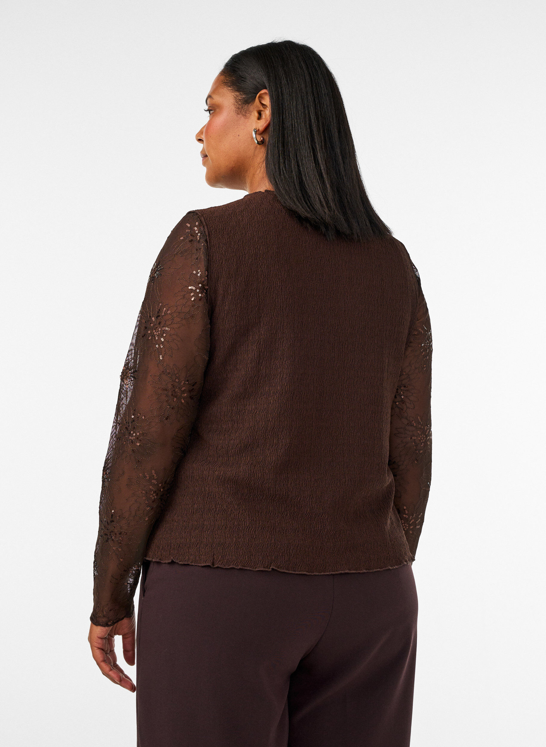 ZizzifashionSleeveless top with a wavy texture and button fastening, Brown, Model image number 2