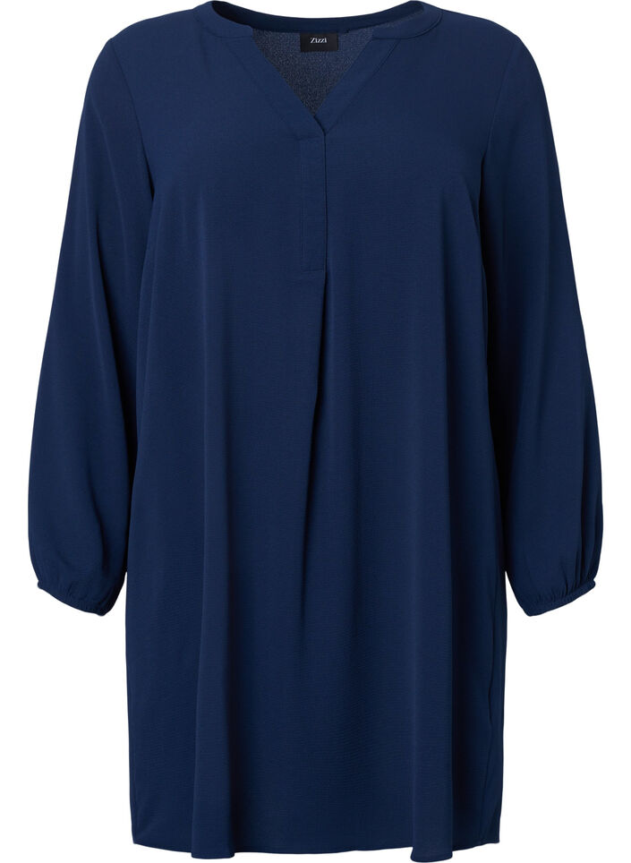 Long-sleeved V-neck dress, Navy, Packshot image number 0