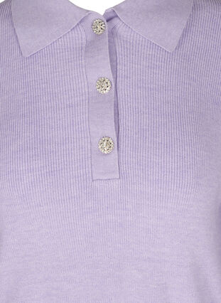Knitted blouse with collar and embellished buttons, Purple Rose Mel., Packshot image number 2