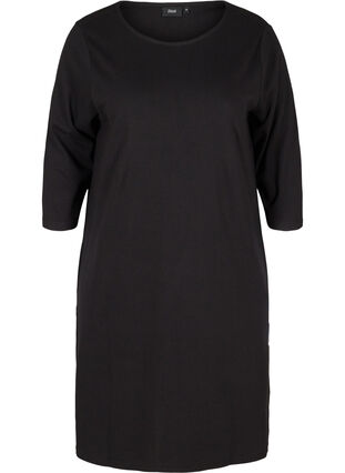 Cotton dress with 3/4 sleeves and pockets, Black, Packshot image number 0