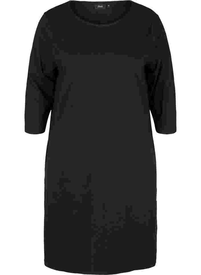 Cotton dress with 3/4 sleeves and pockets, Black, Packshot image number 0