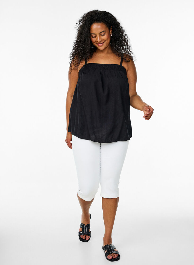 Viscose top with narrow straps, Black, Model image number 1