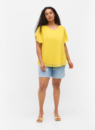 Short-sleeved blouse, Primrose Yellow, Model image number 2