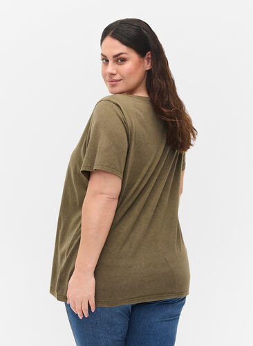 Cotton t-shirt in acid wash and stones, Ivy Green Wash, Model image number 1