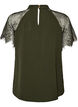 Blouse with short lace sleeves and high neck, Green, Packshot image number 1
