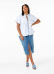 Short-sleeved jacquard blouse with ties, Light Blue, Model image number 1