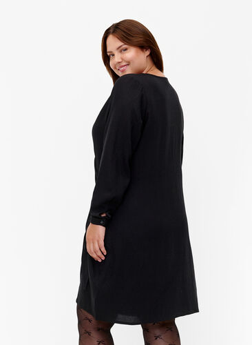 Long sleeve viscose dress with a wrap look, Black, Model image number 1