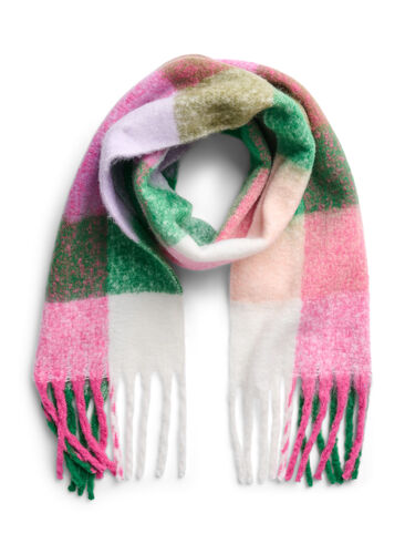 Checked scarf with fringe, Fuchsia Purple Comb, Packshot image number 0