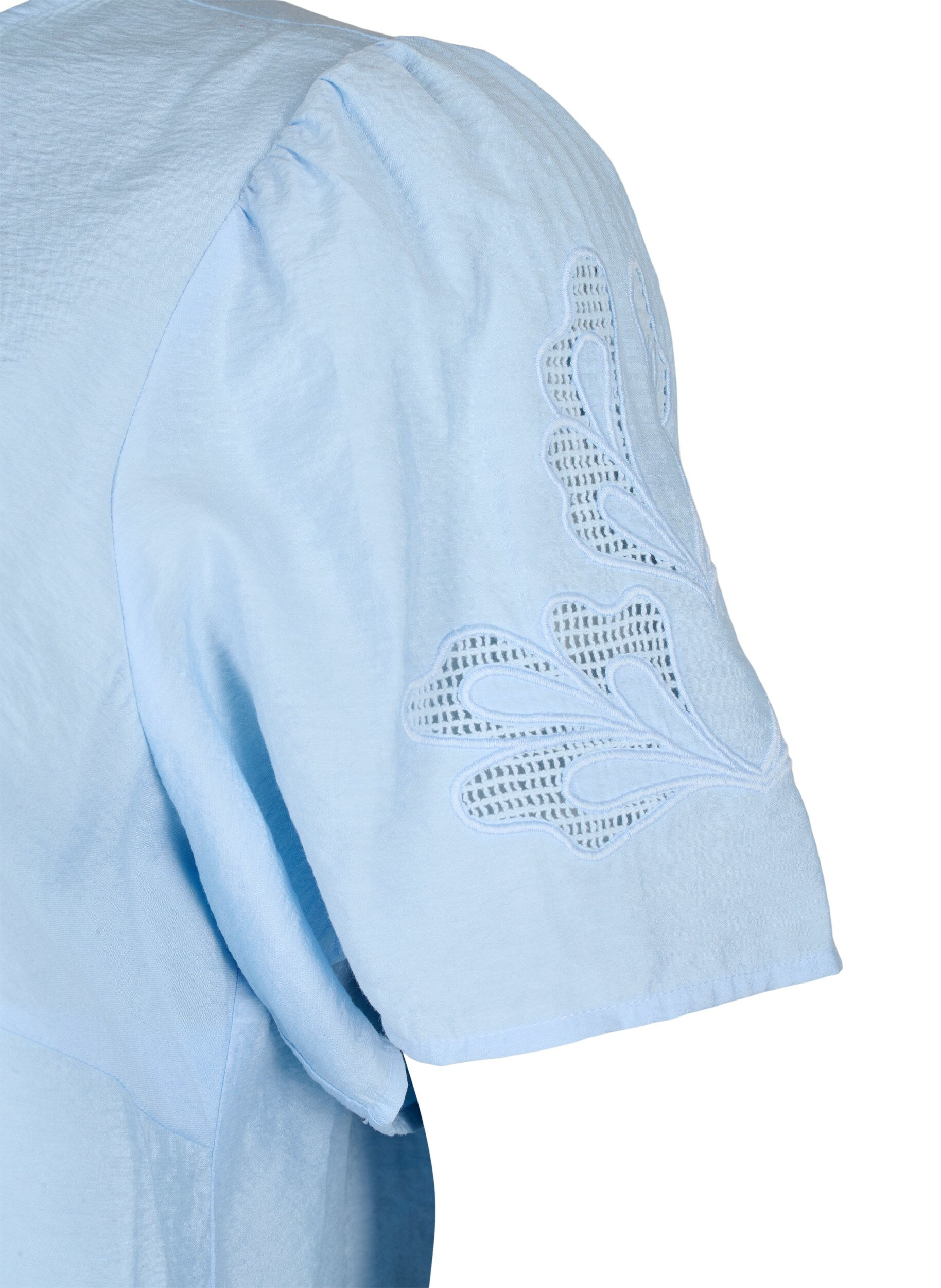 Zizzifashion Short sleeve viscose blouse with embroidery, Light Blue, Packshot image number 3